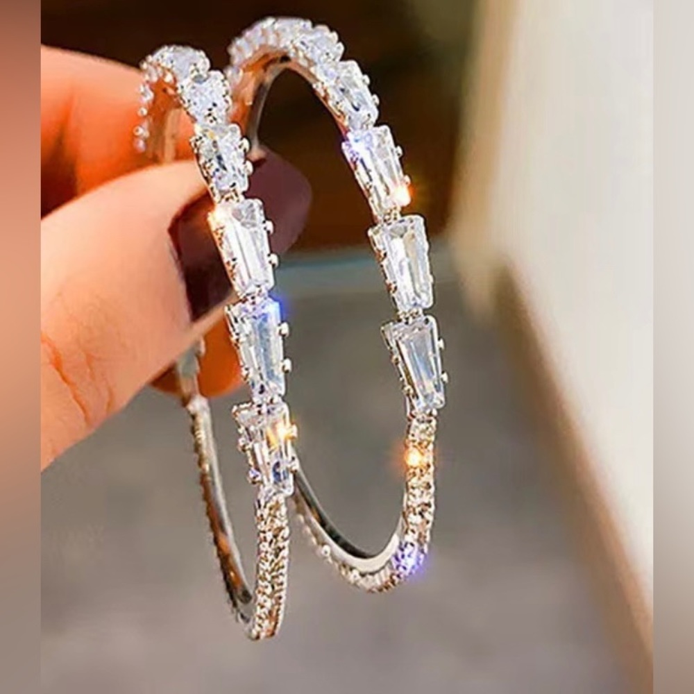 Big Hoop Earring Silver Crystal